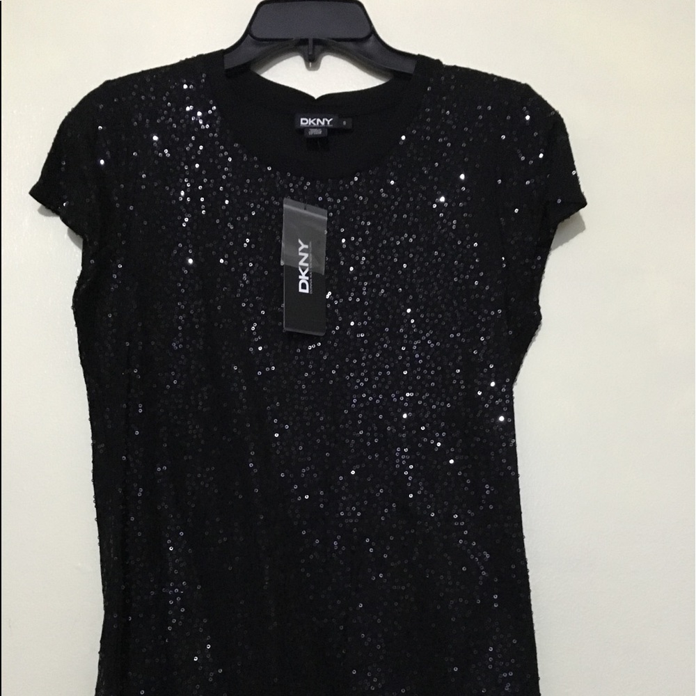 DKNY Short Sleeve Black Sparkle Top - Brand New